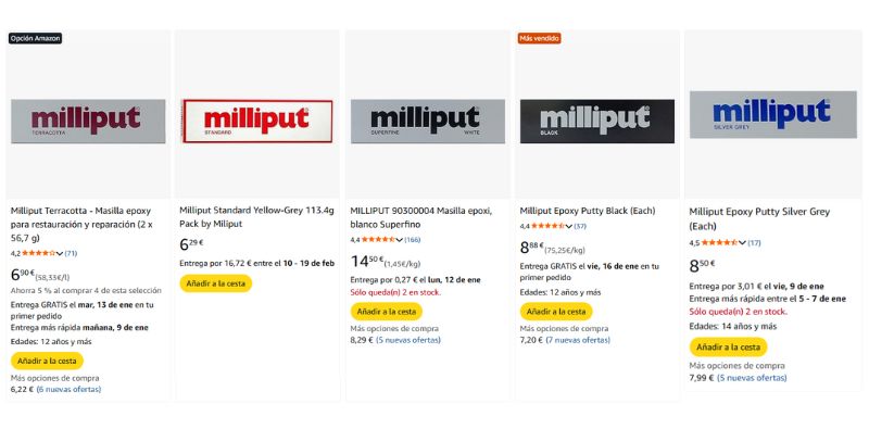 Prix du Milliput sur Amazon